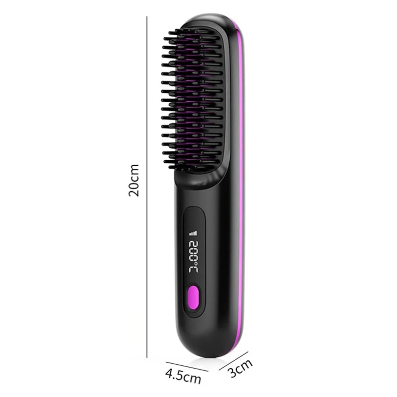 Cordless Hair Straightener Brush, Portable Straightening Brush for Women, Touch ups on-The-go Styling Hot Comb with Negative Ion