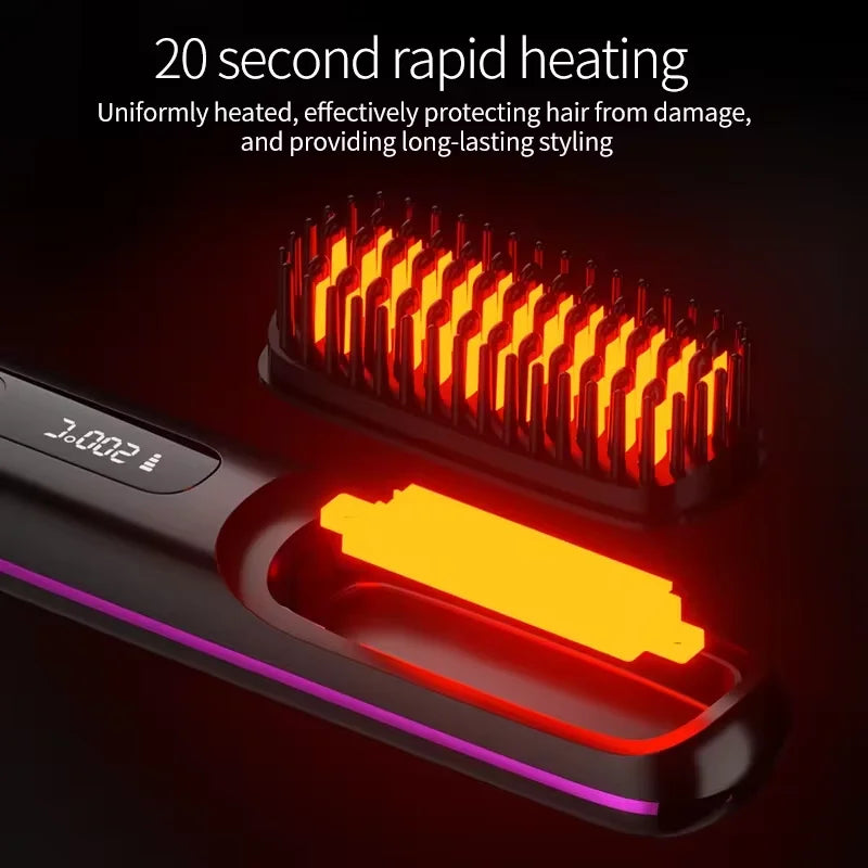 Cordless Hair Straightener Brush, Portable Straightening Brush for Women, Touch ups on-The-go Styling Hot Comb with Negative Ion