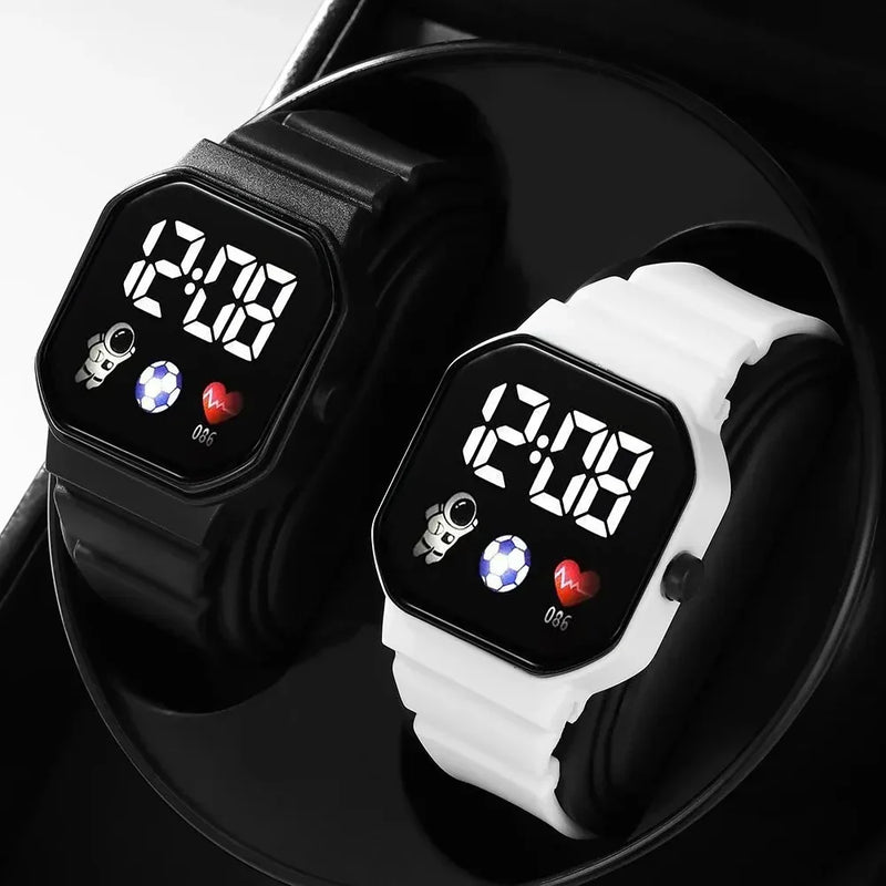 2PCS Couple's Watch Unisex Silicone Band LED Digital Watch Square Students Sports Watches